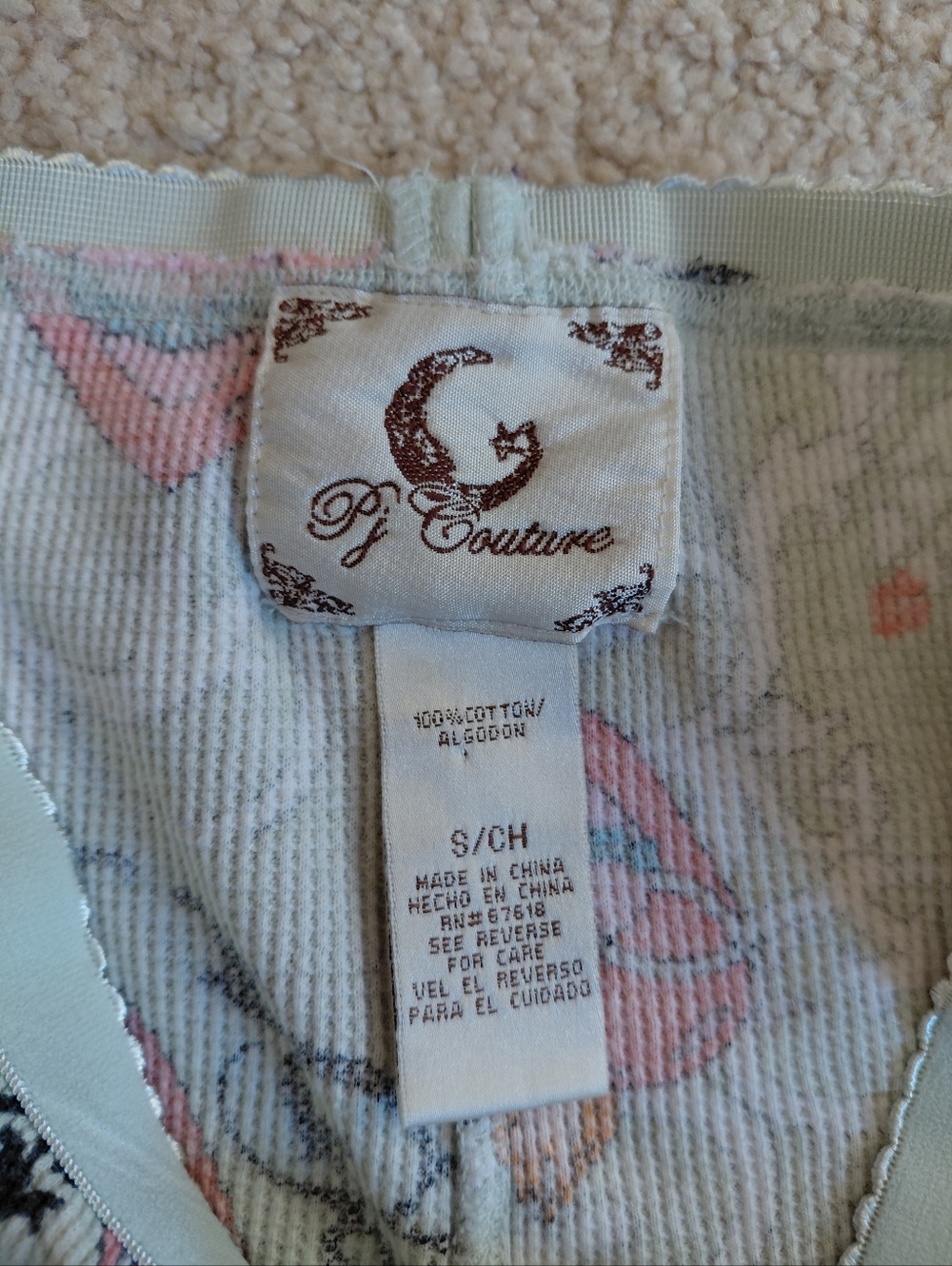 Pj Couture Mint Green Ribbed Henley Top with Pink Floral Heart Print Pajama Set - Picture 2 of 12